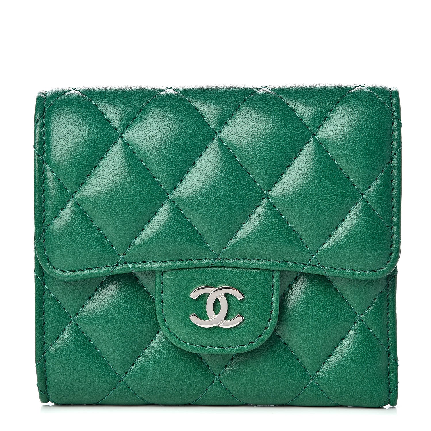 Chanel Lambskin Quilted Small Compact Wallet Green 1 of 10