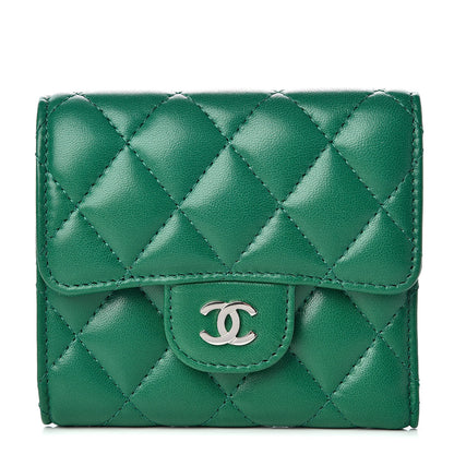 Chanel Lambskin Quilted Small Compact Wallet Green 1 of 10