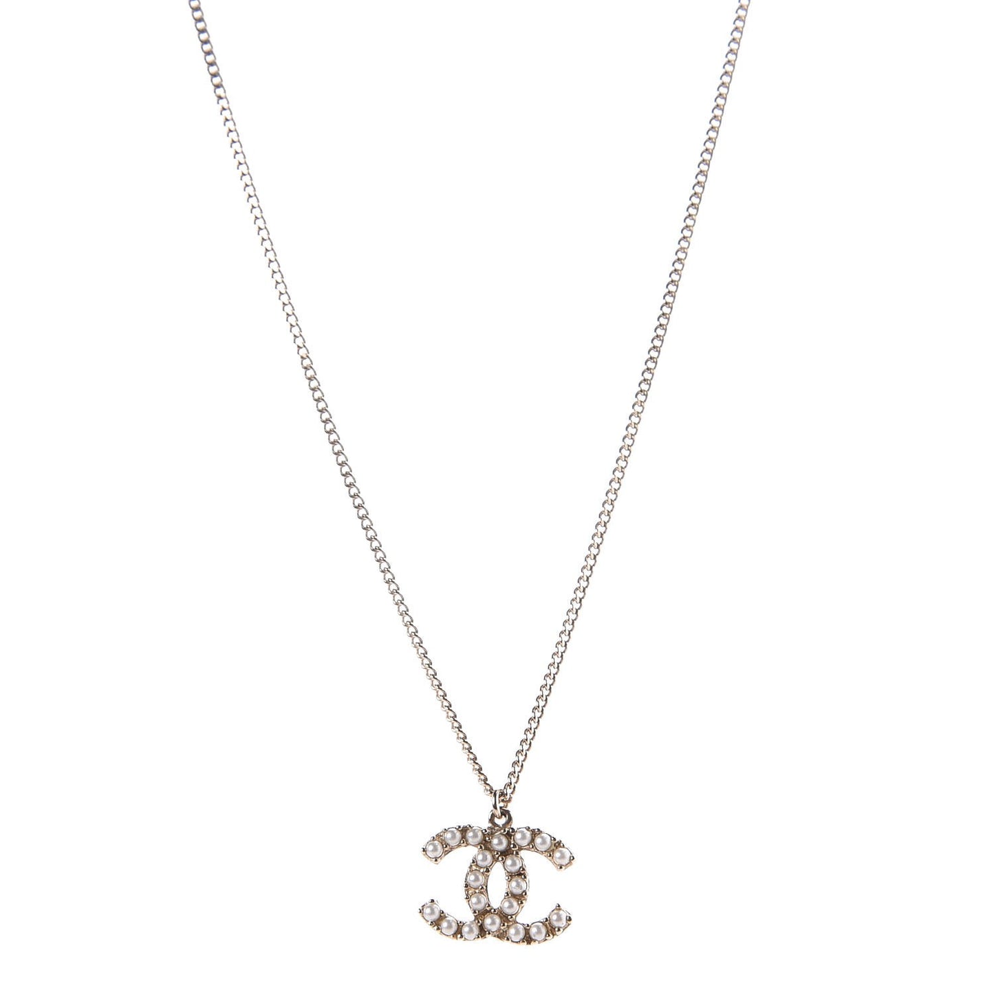 Pearl CC Pendant Necklace Light Gold