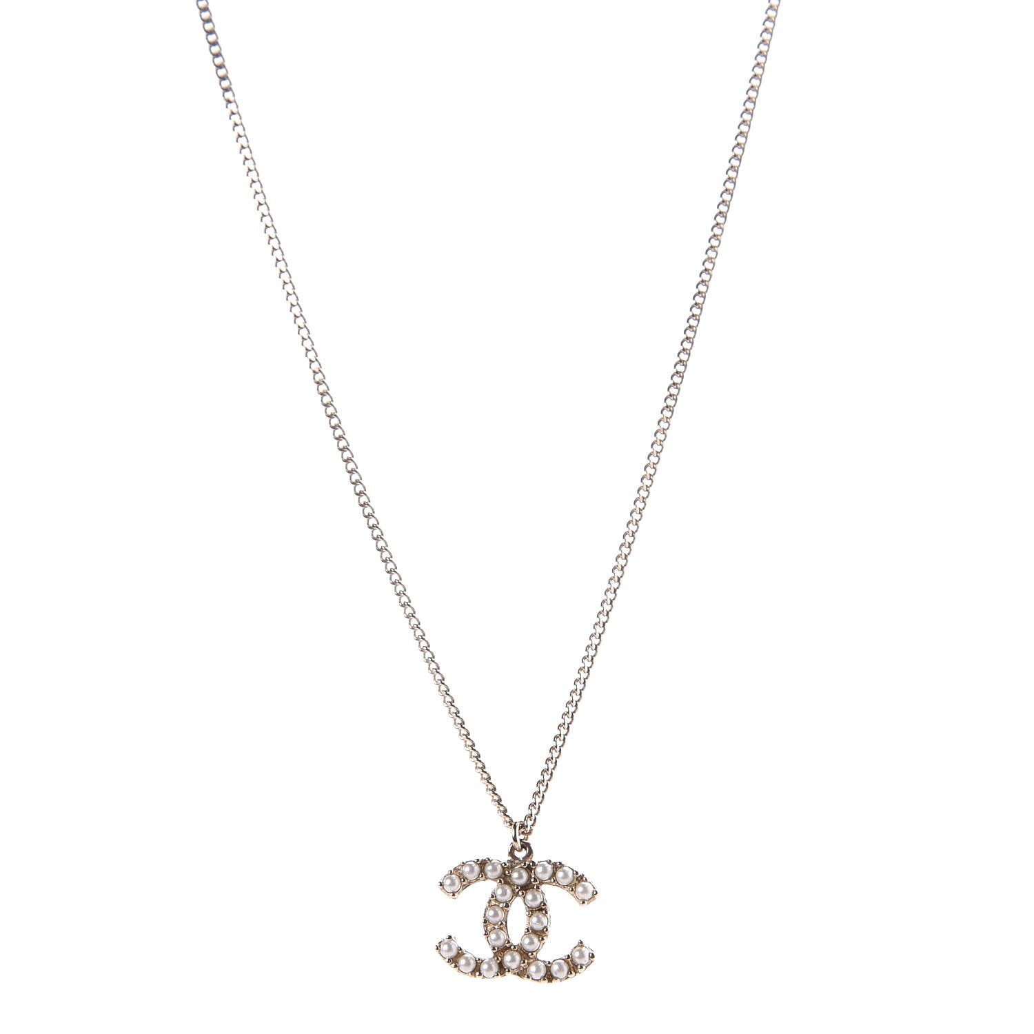 Chanel Pearl CC Pendant Necklace Light Gold 1 of 5