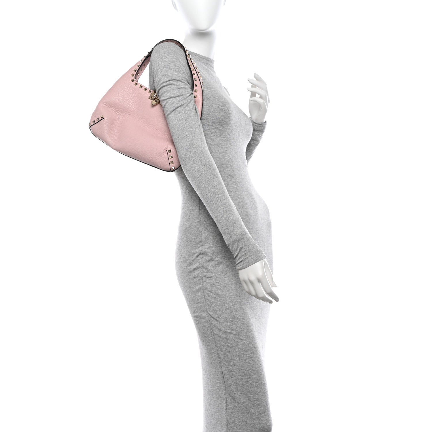 Valentino Garavani Pebbled Calfskin Small Rockstud Flip Lock Hobo Light Pink 2 of 9