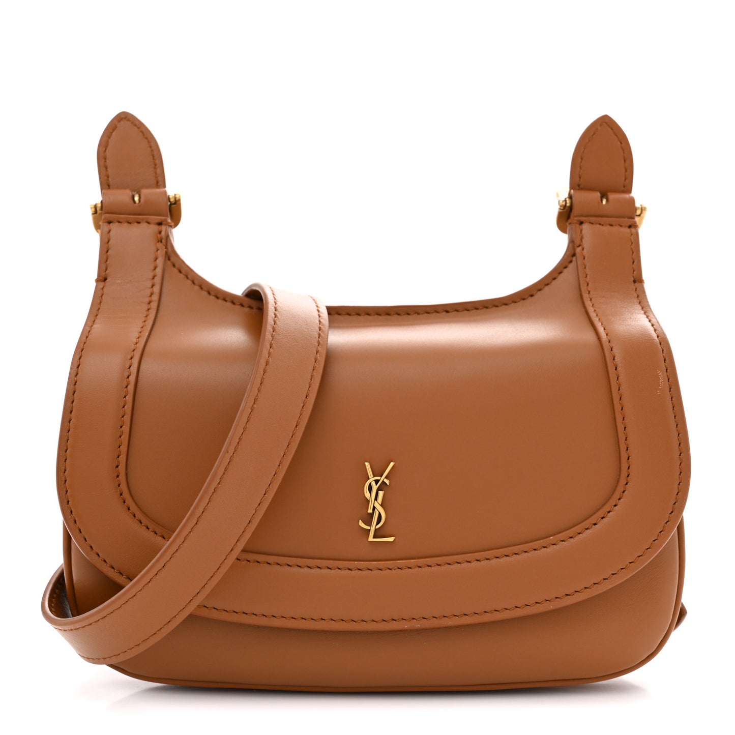 Smooth Calfskin Small Charlie Shoulder Bag Miel Dark
