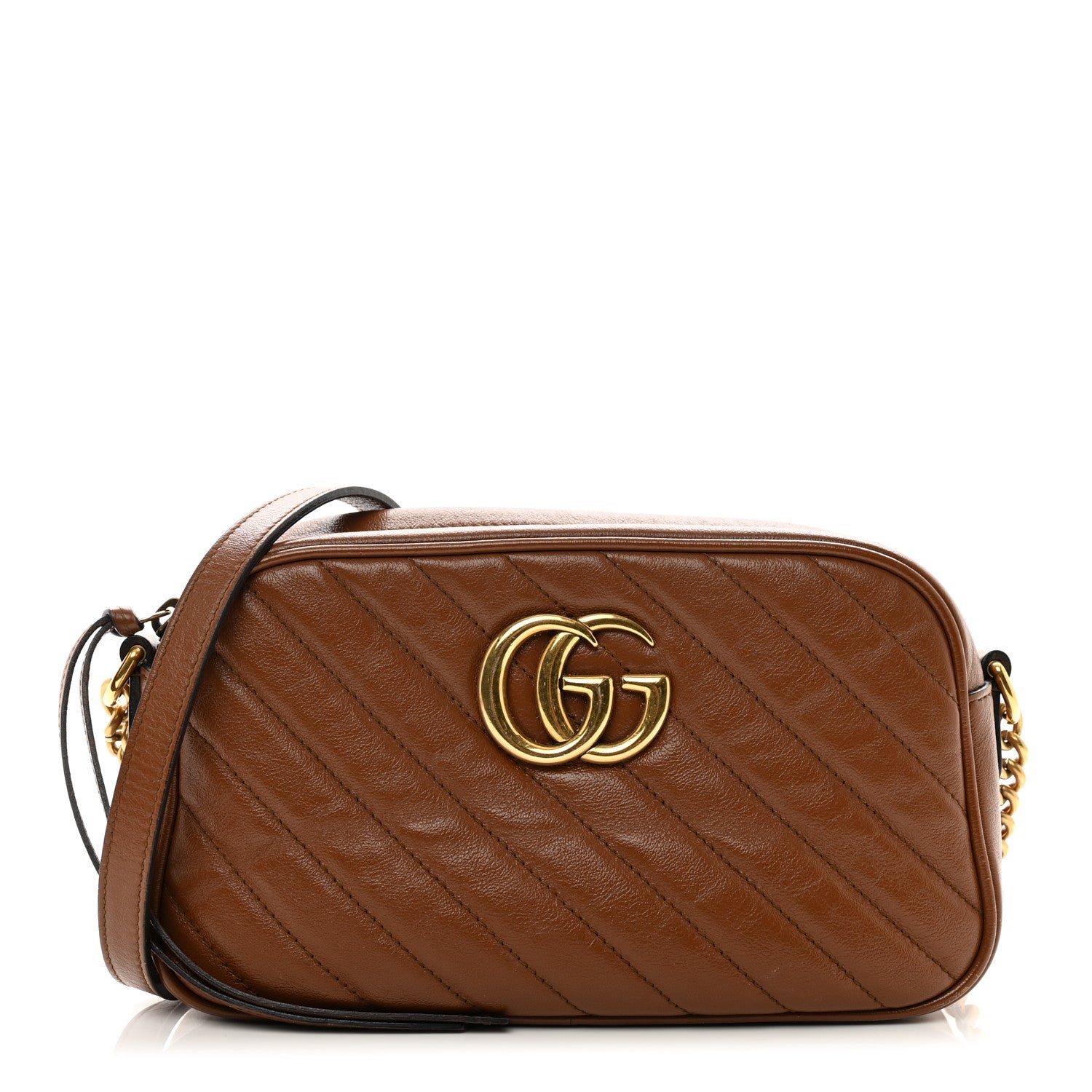Gucci Glazed Calfskin Matelasse Diagonal Small GG Marmont Chain Shoulder Bag Cuir 1 of 11