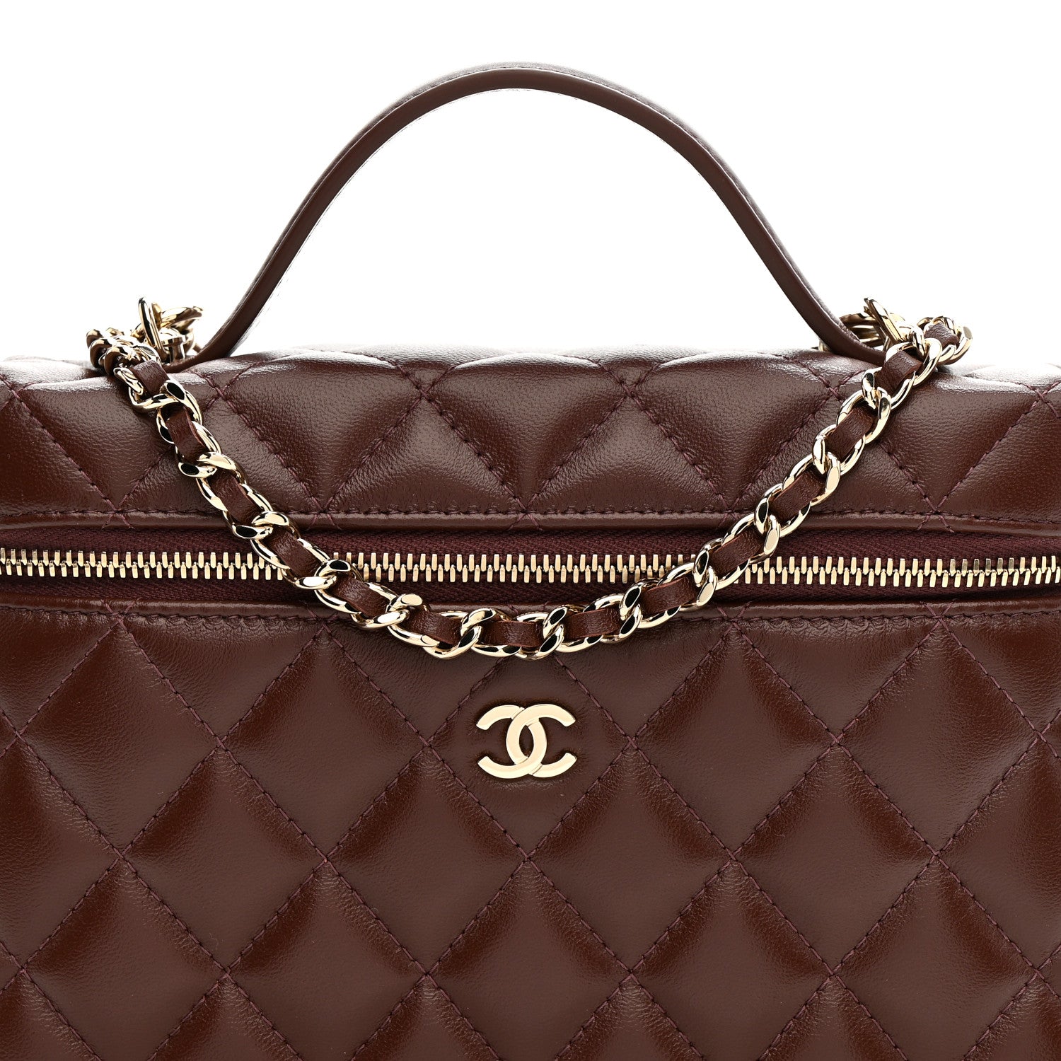 Chanel Lambskin Quilted Top Handle Slim Vanity With Chain Dark Brown 15 of 21
