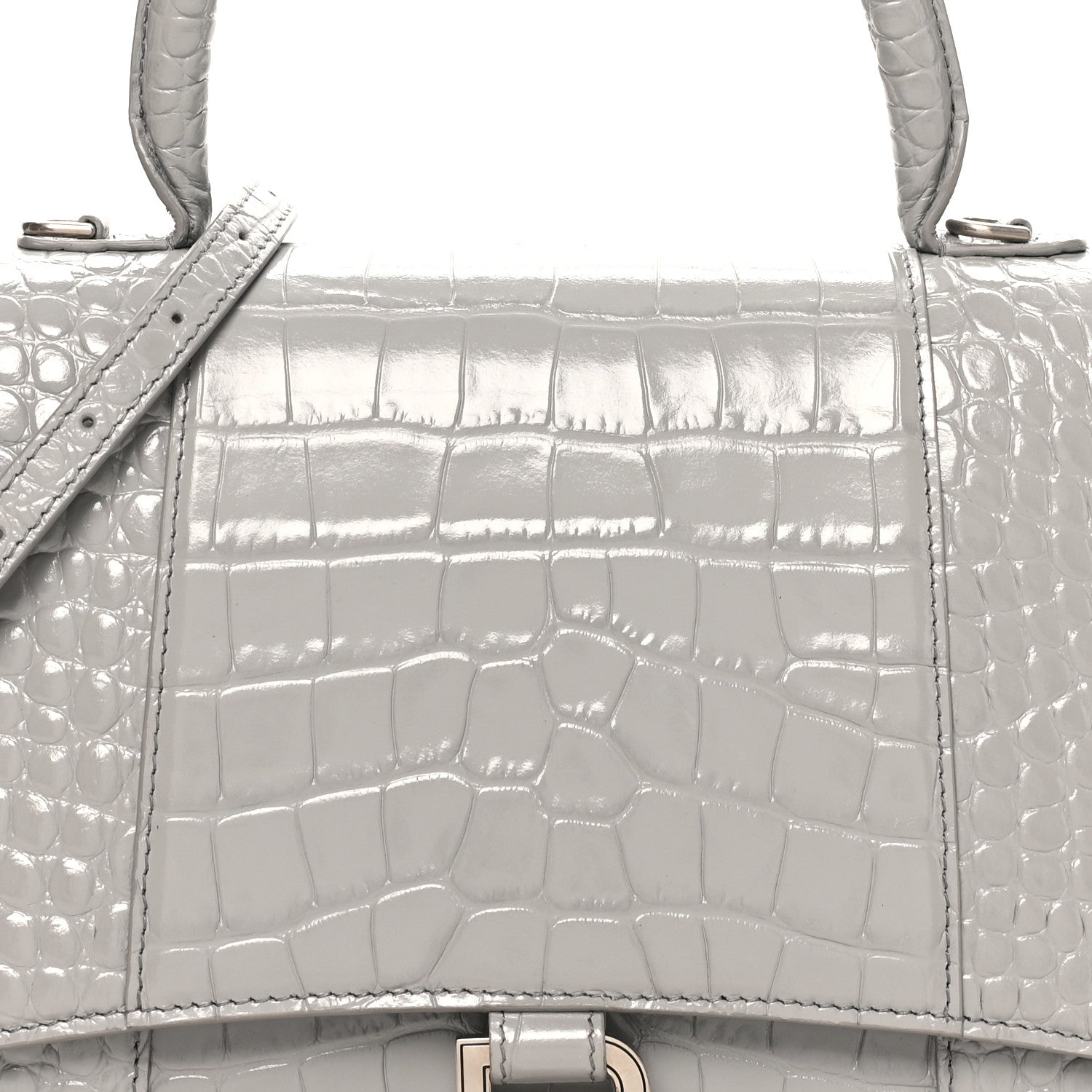 Balenciaga Shiny Calfskin Crocodile Embossed Medium Hourglass Top Handle Bag Balenciaga Grey 7 of 9
