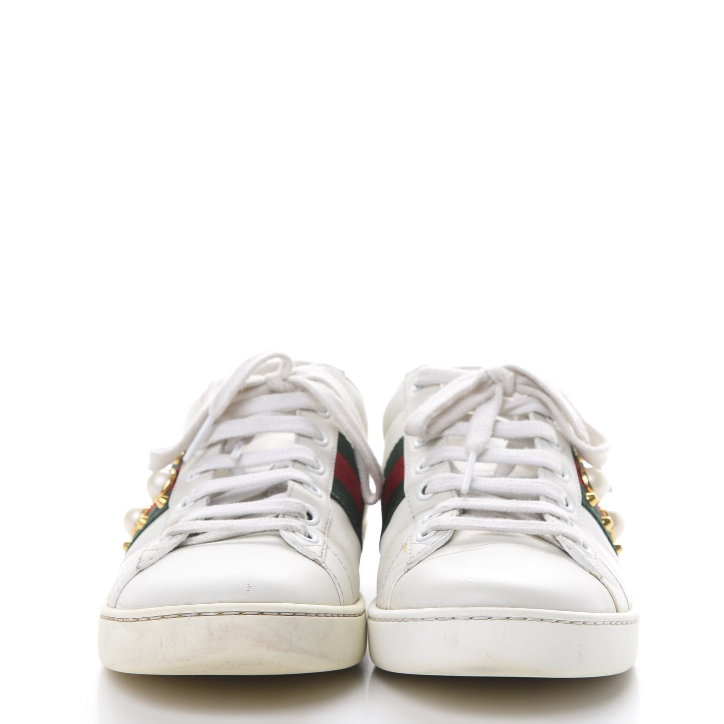 Calfskin Web Pearl Studded Womens Ace Sneakers 36.5 White