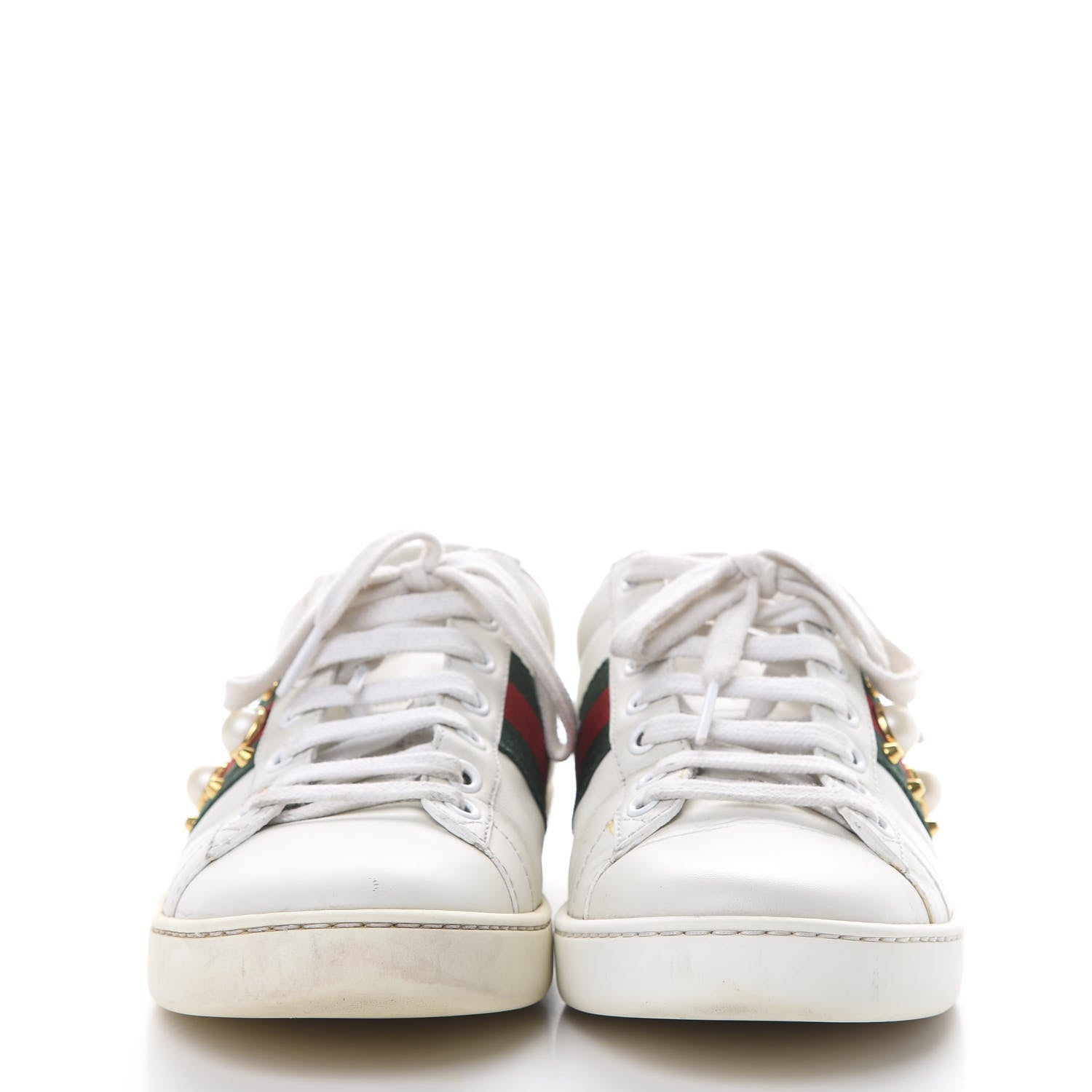 Gucci Calfskin Web Pearl Studded Womens Ace Sneakers 36.5 White 2 of 14