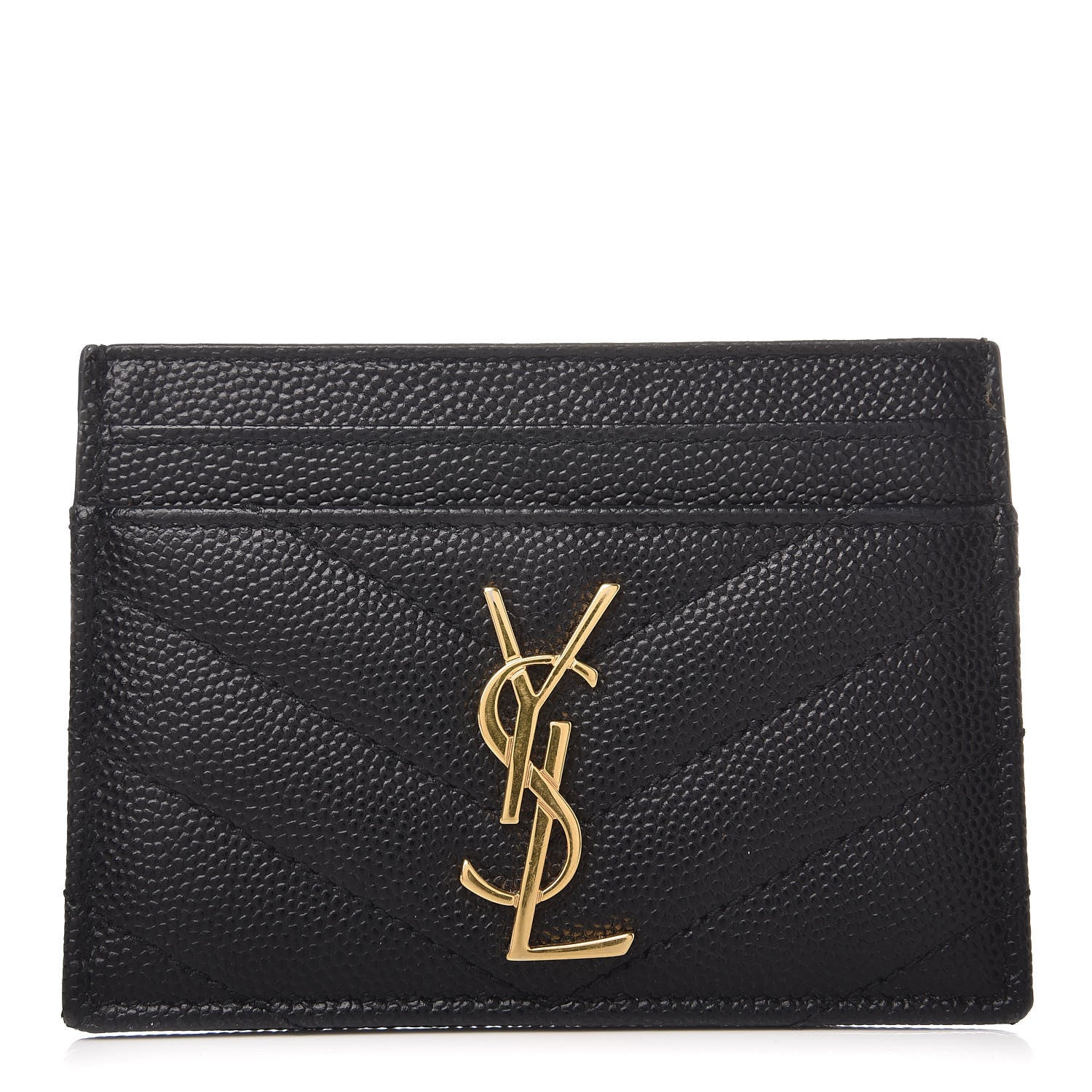 Saint Laurent Grain De Poudre Matelasse Chevron Monogram Credit Card Case Black 1 of 9