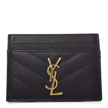 Saint Laurent Grain De Poudre Matelasse Chevron Monogram Credit Card Case Black 1 of 9