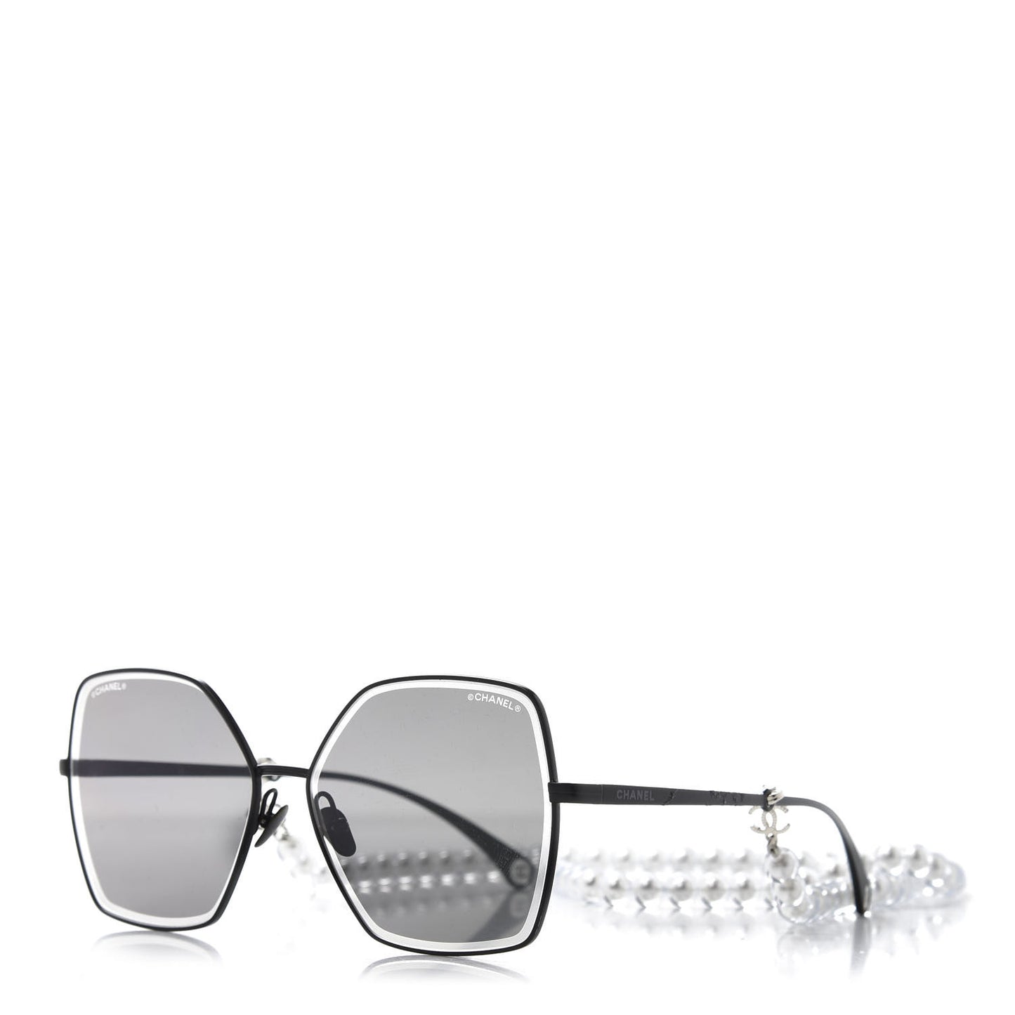 Metal Butterfly Removable Pearl Chain Sunglasses 4262 Black