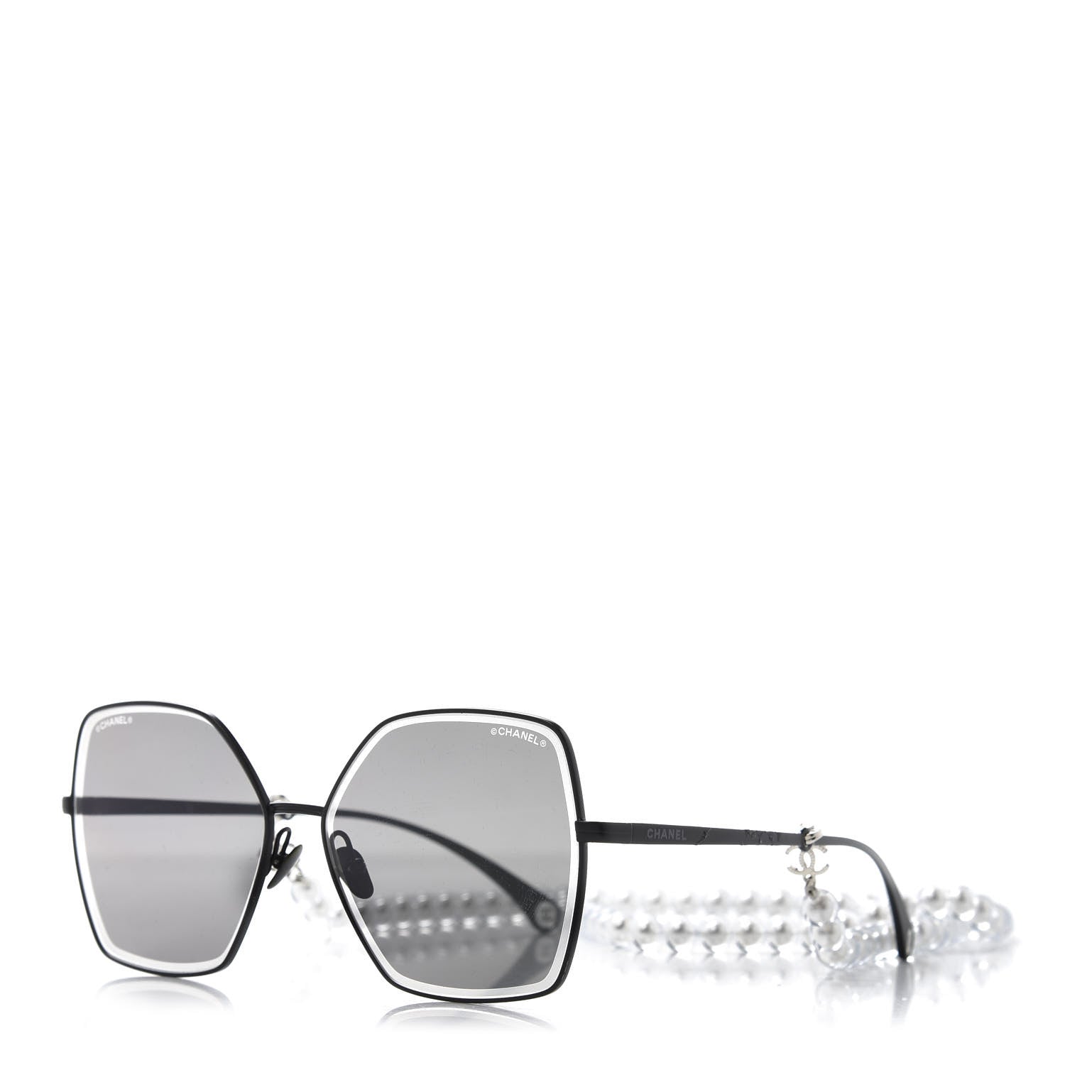 Chanel Metal Butterfly Removable Pearl Chain Sunglasses 4262 Black 1 of 10