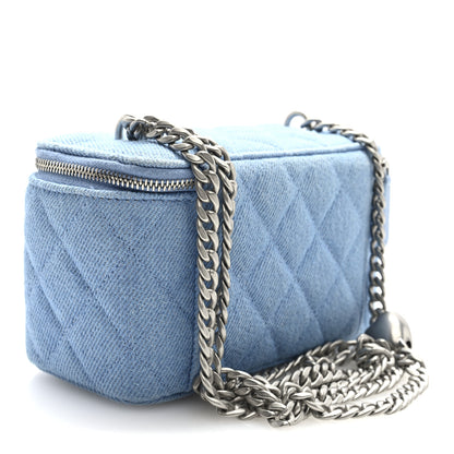 Chanel Denim Quilted Sweetheart Small Vanity Case With Chain Blue 3 of 10