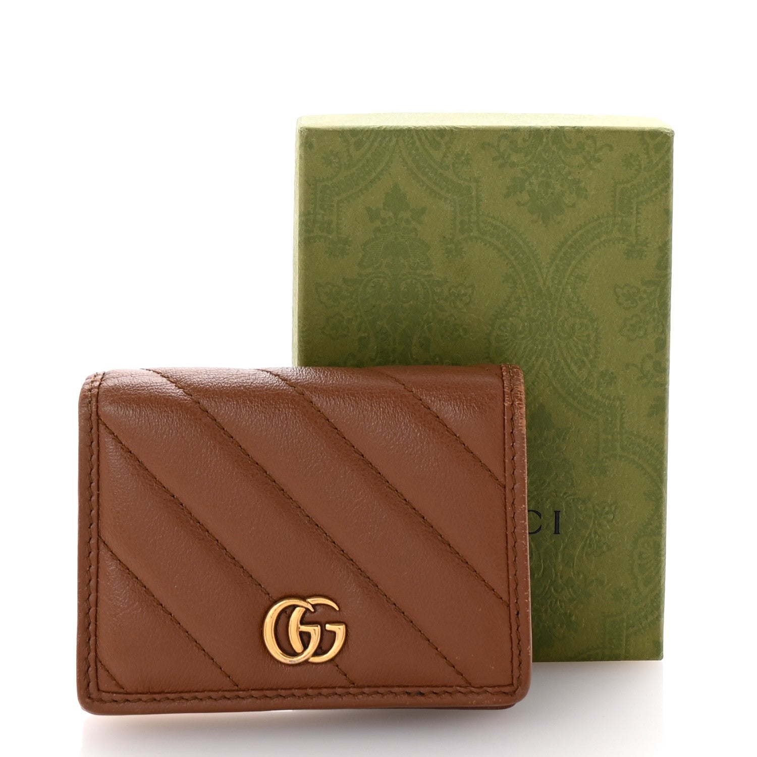 Gucci Azalea Calfskin Matelasse Diagonal GG Marmont Card Case Wallet Cuir 8 of 8
