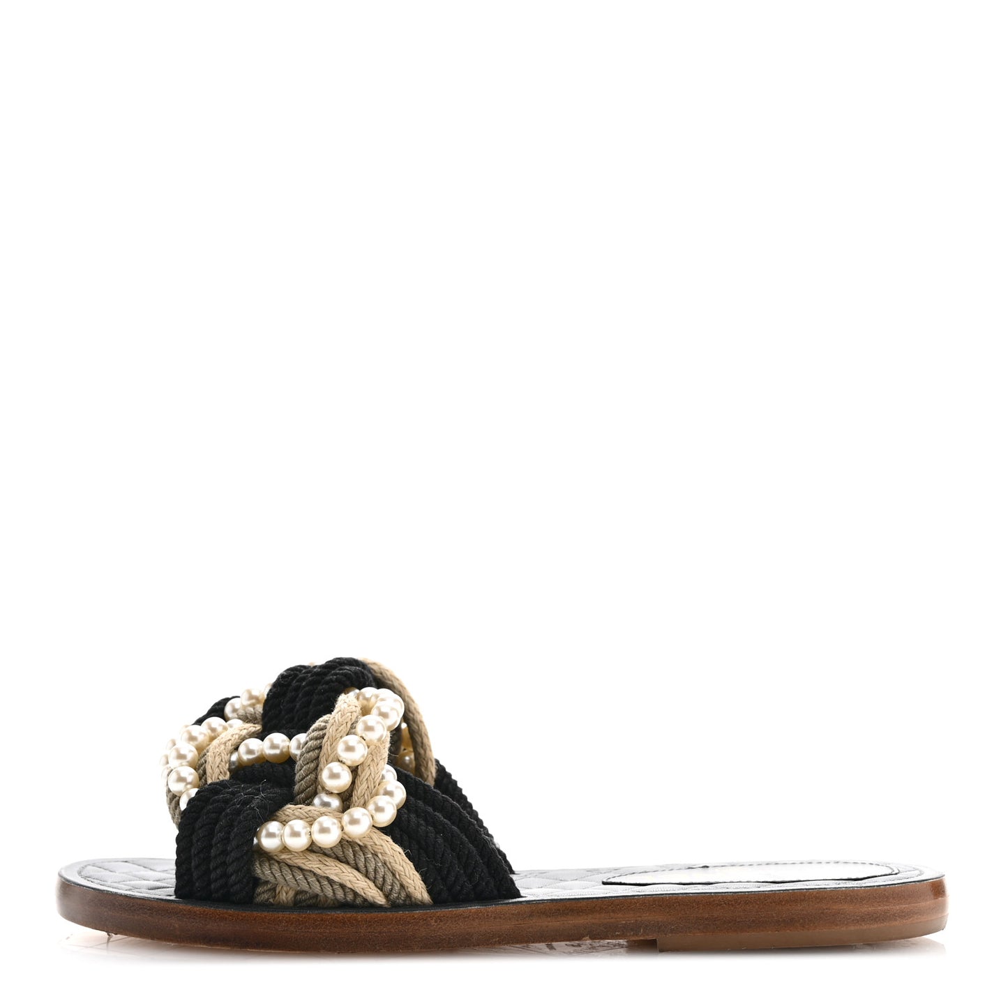 Lambskin Pearl Cord CC Mules 36 Black Beige