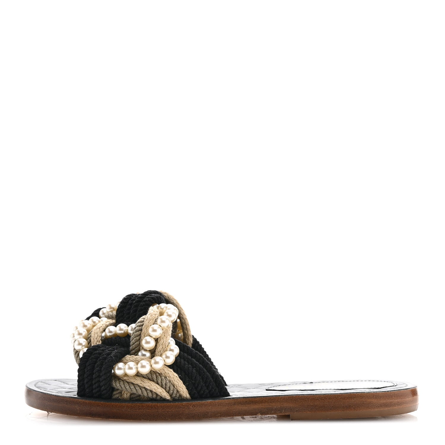 Chanel Lambskin Pearl Cord CC Mules 36 Black Beige 1 of 11