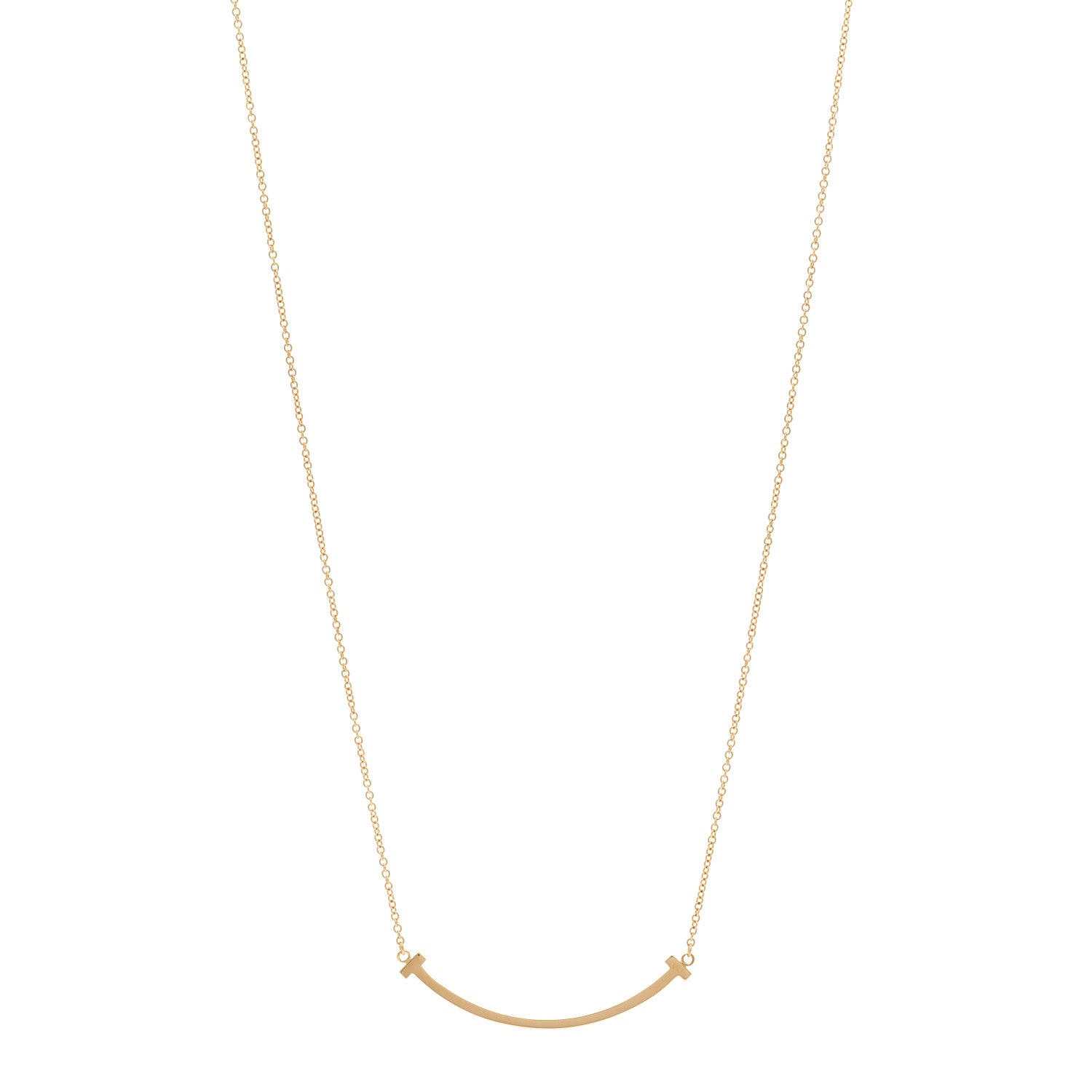 Tiffany 18K Yellow Gold Small T Smile Pendant Necklace 1 of 5