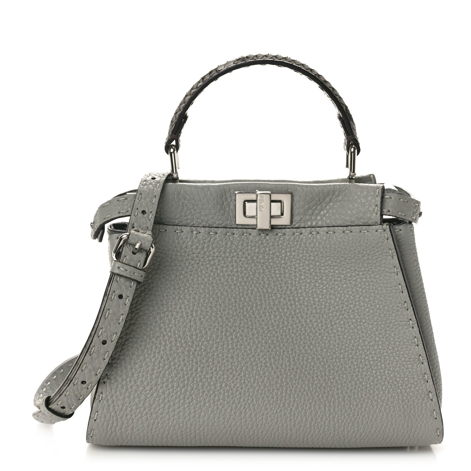 Fendi Cuoio Romano Snakeskin Selleria Mini Peekaboo Iconic Satchel Asfalto 1 of 10