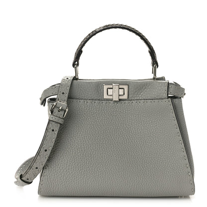 Fendi Cuoio Romano Snakeskin Selleria Mini Peekaboo Iconic Satchel Asfalto 1 of 10