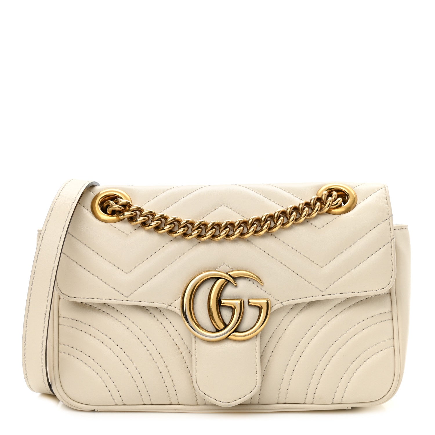 product image of GUCCI Calfskin Matelasse Mini GG Marmont Shoulder Bag White FASHIONPHILE