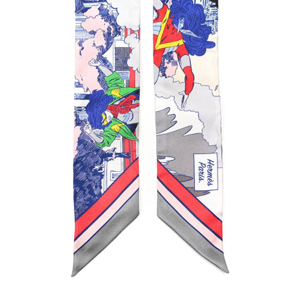 Hermes Silk Wow Twilly Gris Rose Vert 2 of 4