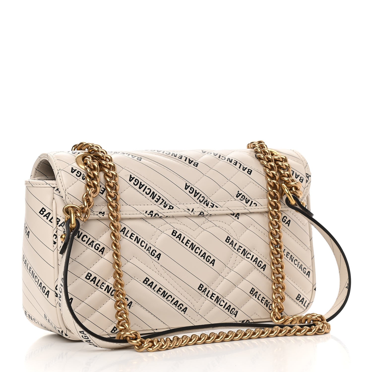Gucci X BALENCIAGA Calfskin Matelasse Logo Print Small GG Marmont Shoulder Bag White 3 of 10
