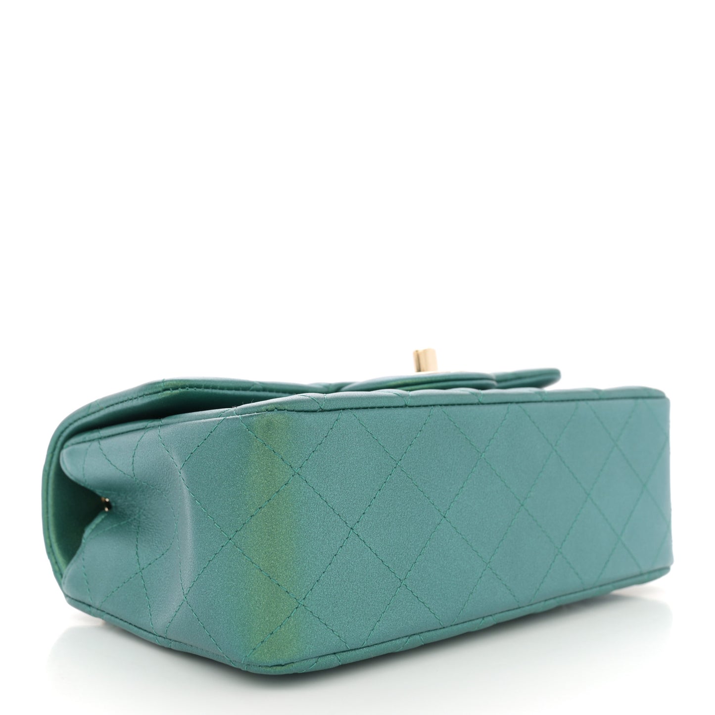 Iridescent Calfskin Quilted Mini Rectangular Flap Green