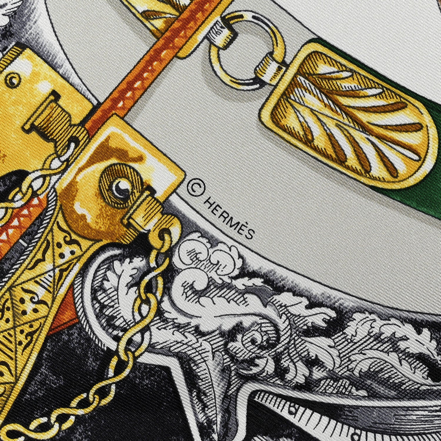 Hermes Silk Cavalcades Scarf 90 White Gris Perle Vert 5 of 6