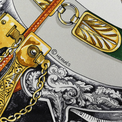Hermes Silk Cavalcades Scarf 90 White Gris Perle Vert 5 of 6