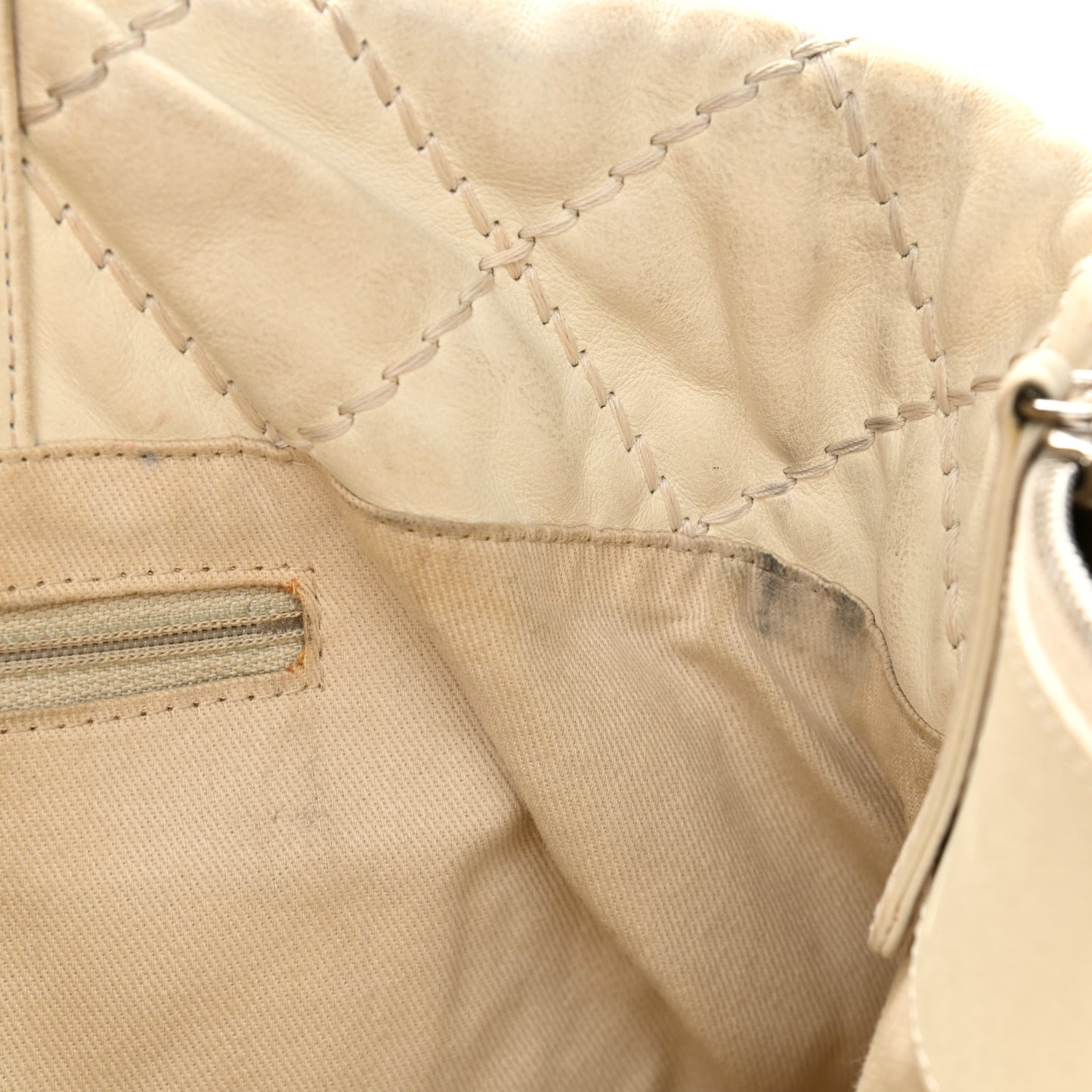 Calfskin Contrast Stitch Tote Beige