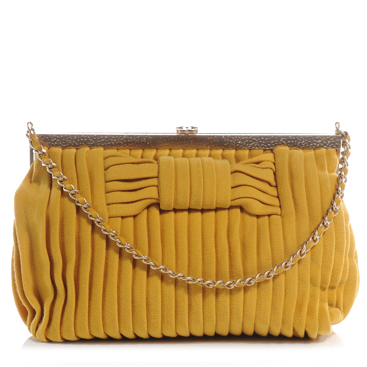 Pleated Jersey Bow Clutch Yellow