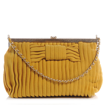 Chanel Pleated Jersey Bow Clutch Yellow 1 of 9