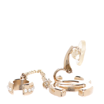 Chanel Crystal CC Chain Cuff Single Clip On Earring Gold Pearly White 3 of 4