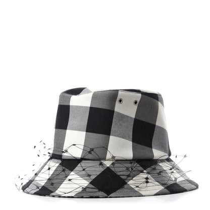 Christian Dior Cotton Large Brim Bucket Hat with Veil 56 Black White 1 of 9