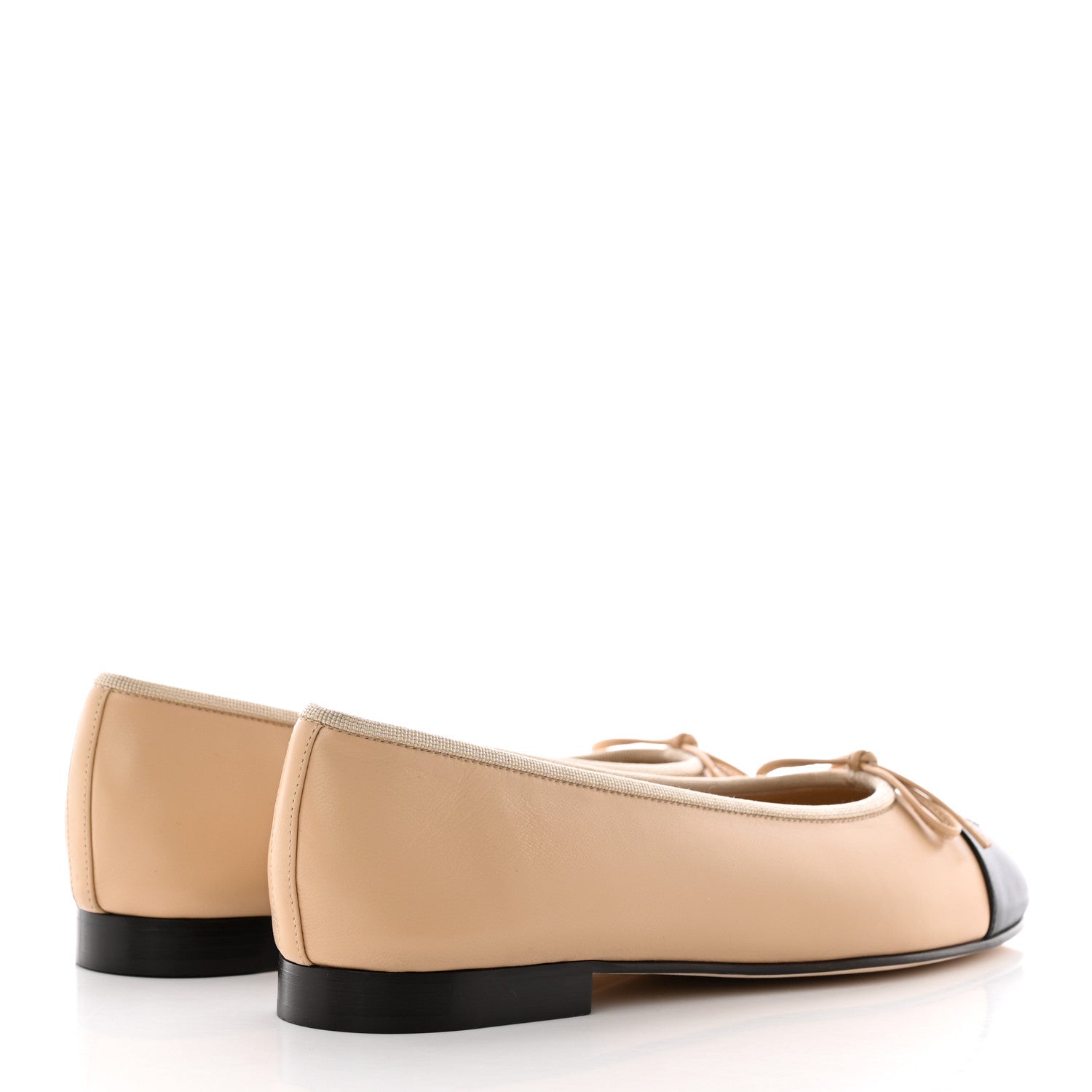 Chanel Lambskin Cap Toe Ballerina Flats 39.5 Beige Black 4 of 14