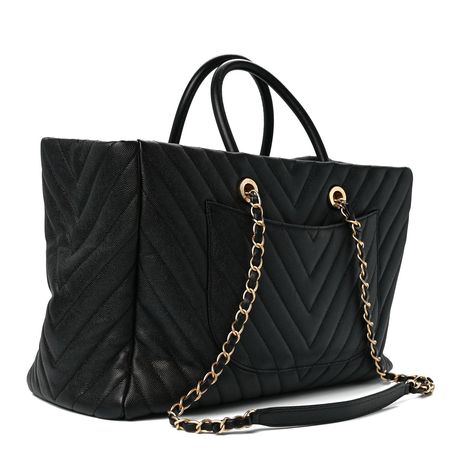 Chanel Caviar Chevron Large Coco Handle Shopping Tote Black 4 of 13