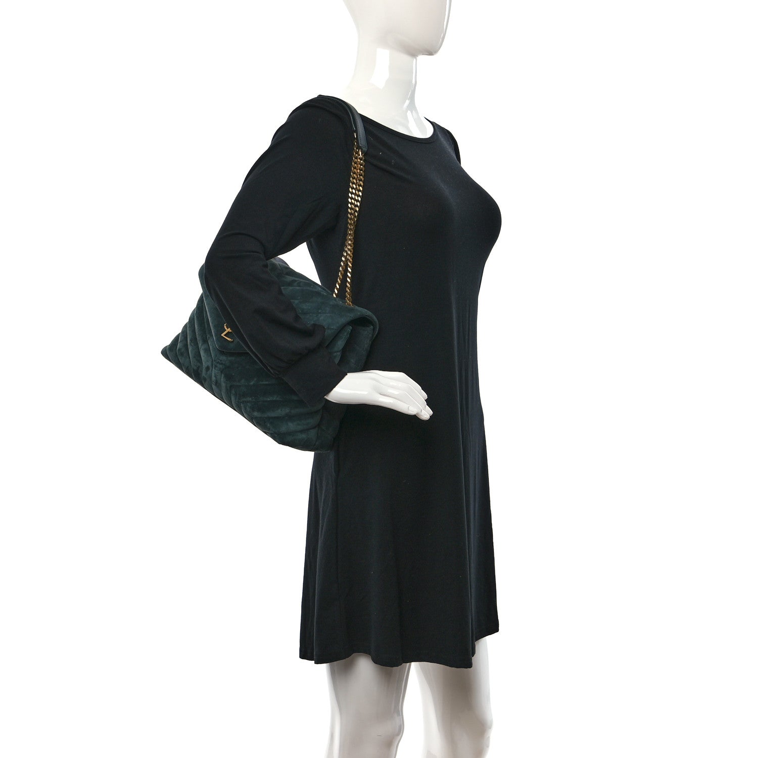 Saint Laurent Suede Y Quilted Monogram Medium Loulou Chain Satchel Deep Green 2 of 8