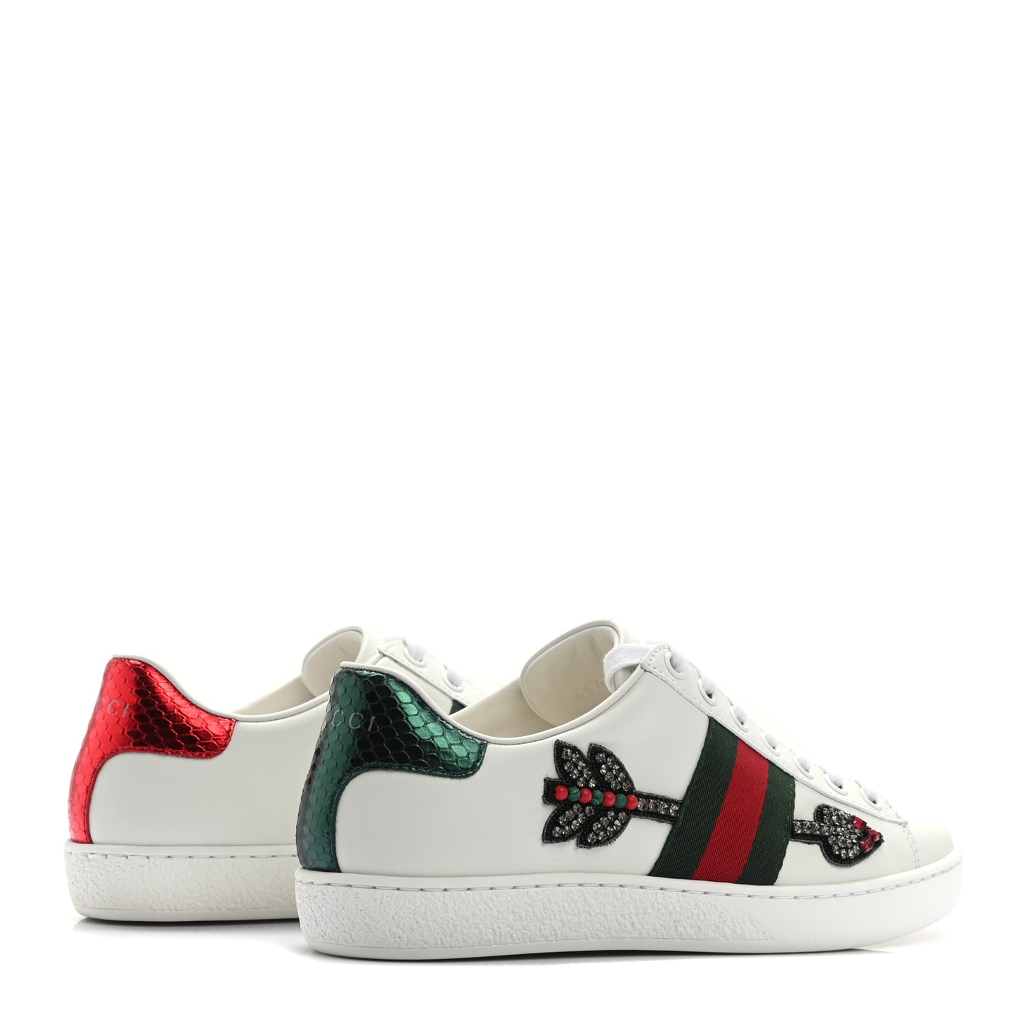 Calfskin Web Studded Womens Arrow Ace Sneakers 35 White