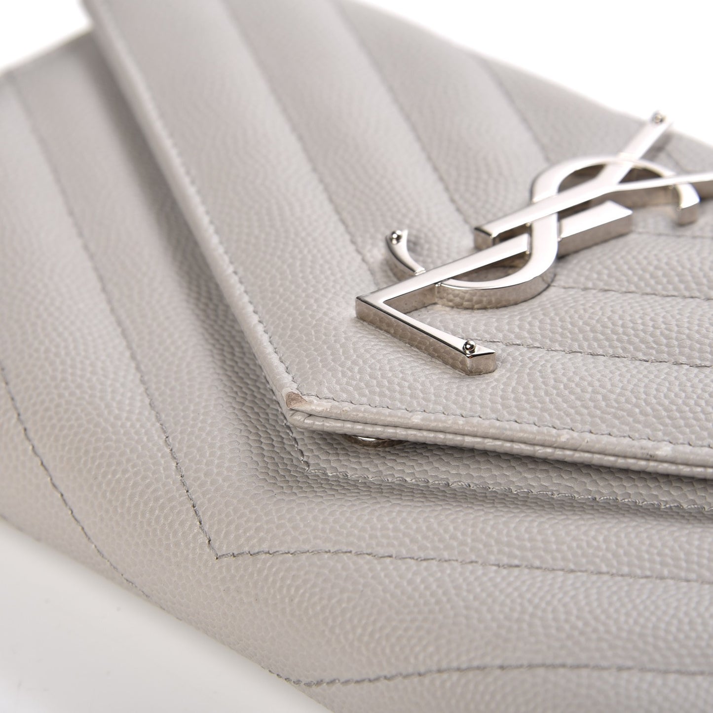 Grain De Poudre Matelasse Chevron Monogram Flap Wallet Light Grey