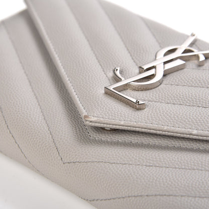 Saint Laurent Grain De Poudre Matelasse Chevron Monogram Flap Wallet Light Grey 11 of 13