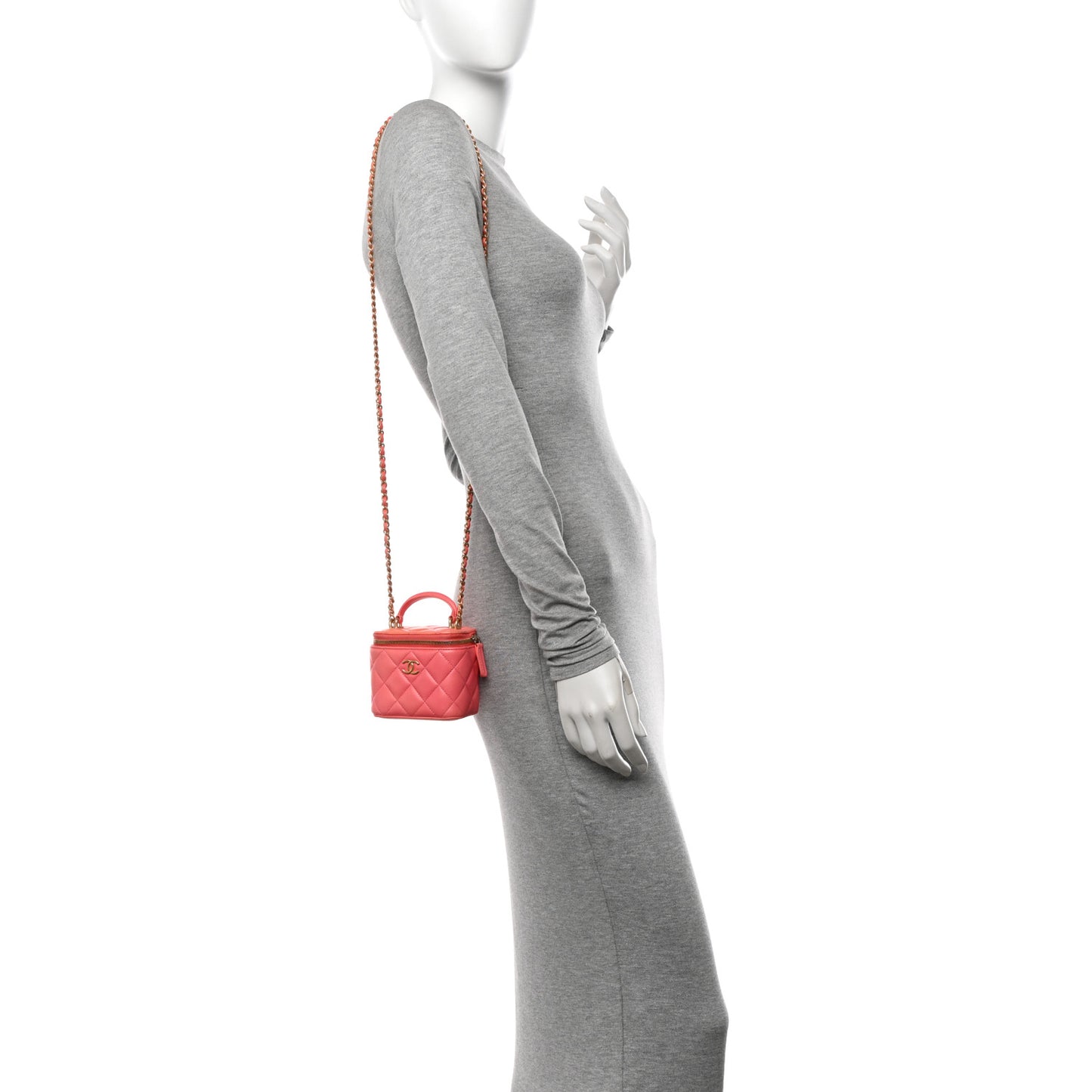 Lambskin Quilted Ombre Top Handle Mini Vanity Case With Chain Coral