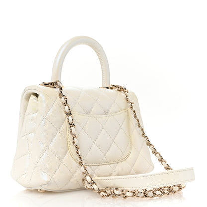 Chanel Iridescent Caviar Quilted Extra Mini Coco Handle Flap White 3 of 10