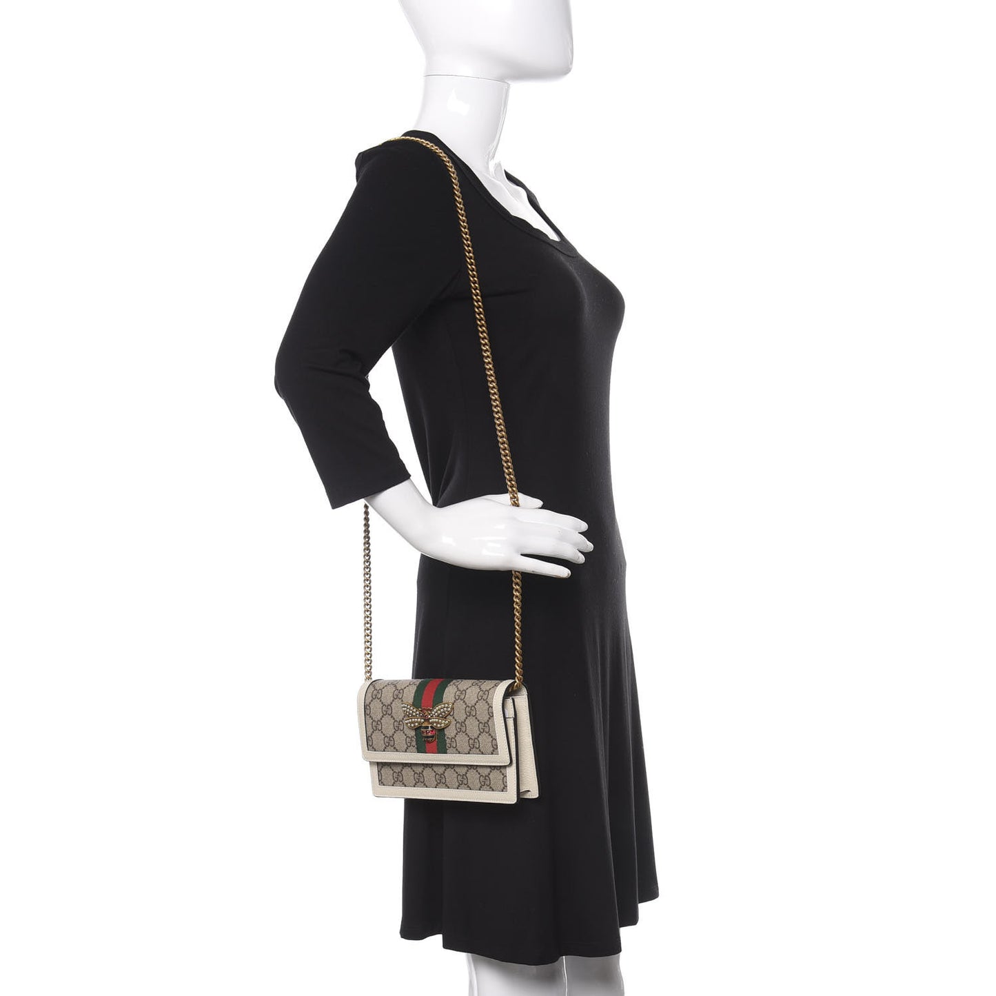 GG Supreme Monogram Web Queen Margaret Chain Wallet White