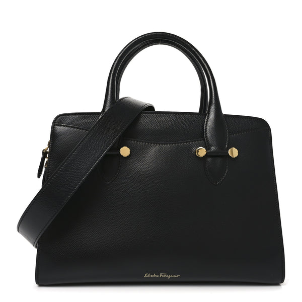 未使用級　Salvatore Ferragamo 定価約60000円　23.5 Salvatore Ferragamo Hammered Calfskin Today Satchel Black 1863416
