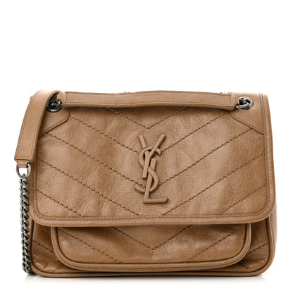 Saint Laurent Crinkled Calfskin Matelasse Monogram Baby Niki Chain Satchel Natural Tan 1 of 10