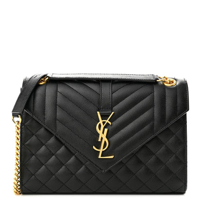 Saint Laurent Grain De Poudre Textured Mixed Matelasse Triquilt Medium Monogram Satchel Black 1 of 11