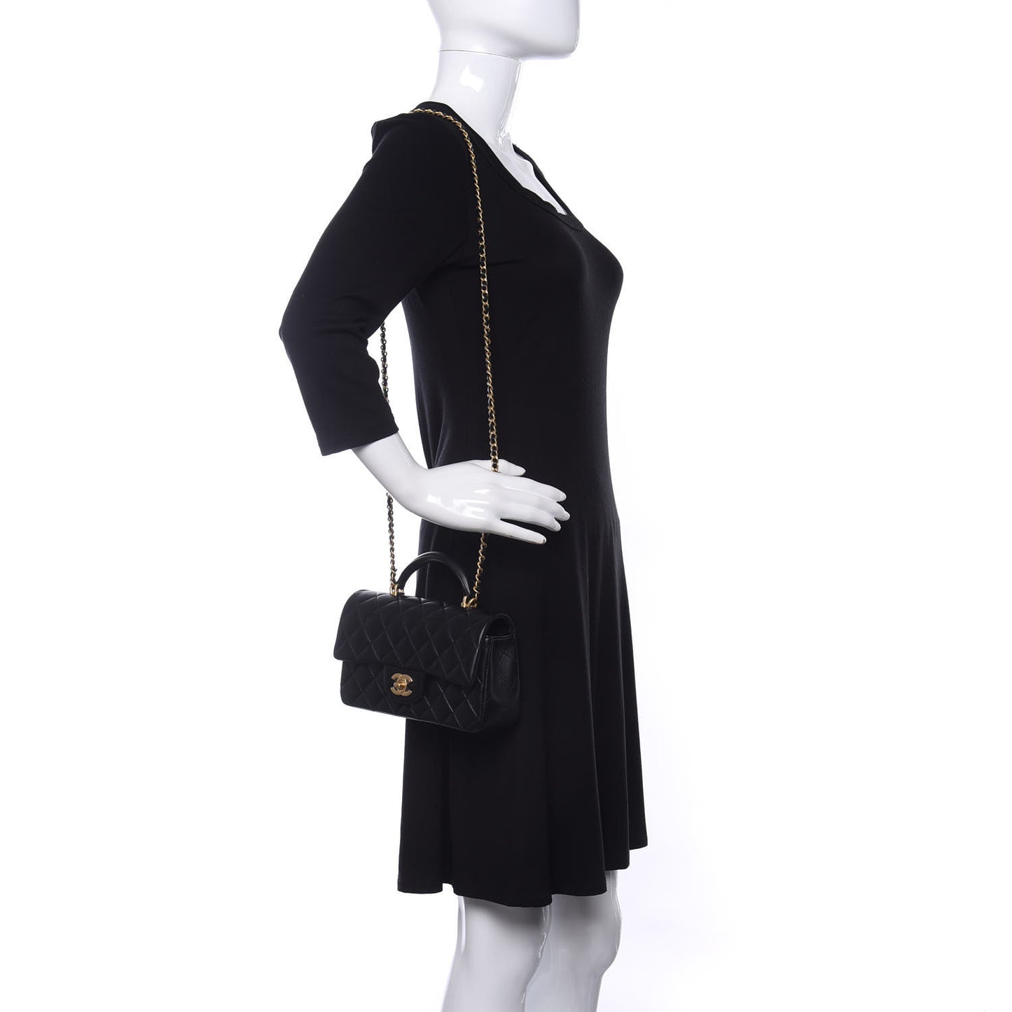 Lambskin Quilted Mini Top Handle Rectangular Flap Black