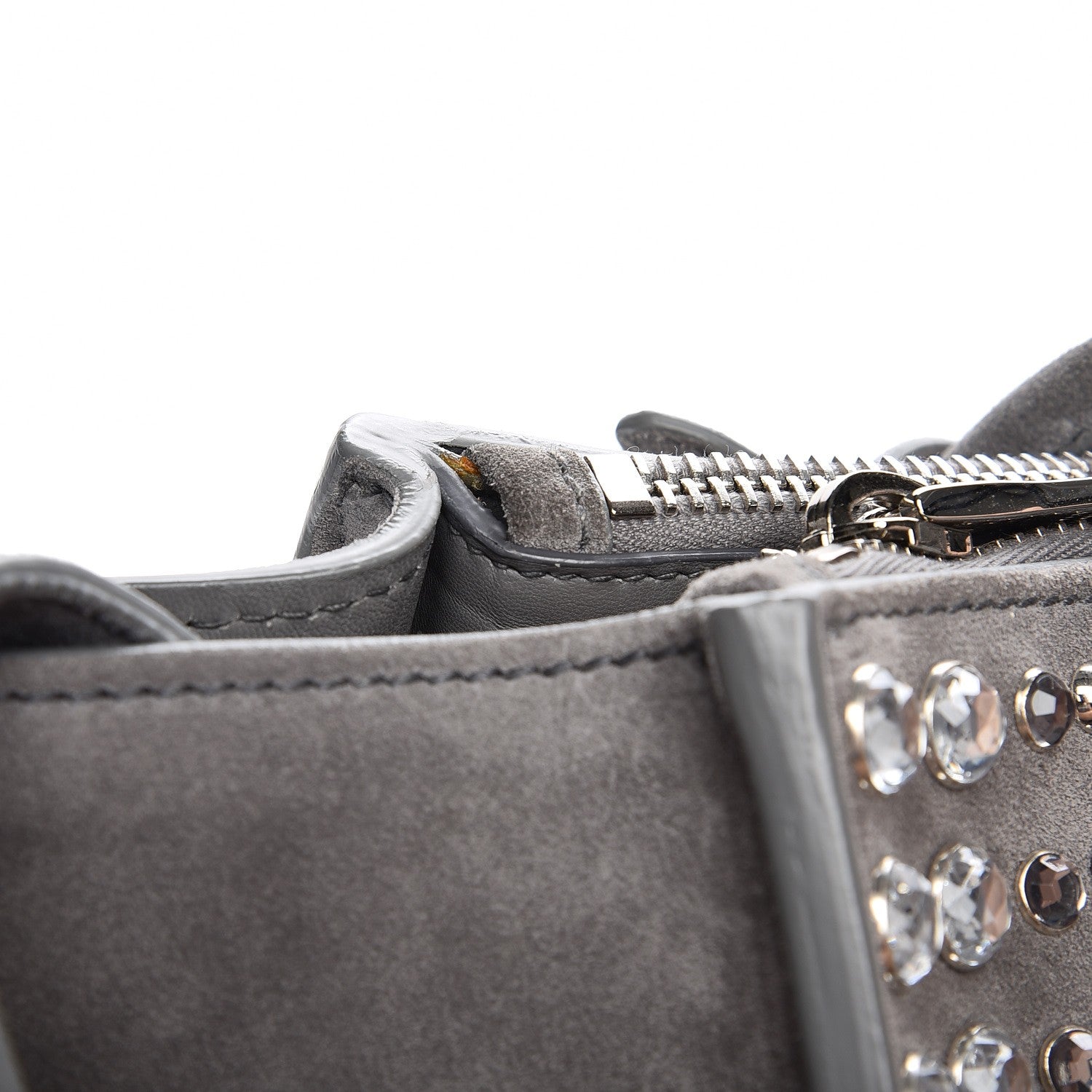 Prada Scamosciato Suede Studded Crystal Twin Pocket Tote Marmo 16 of 16