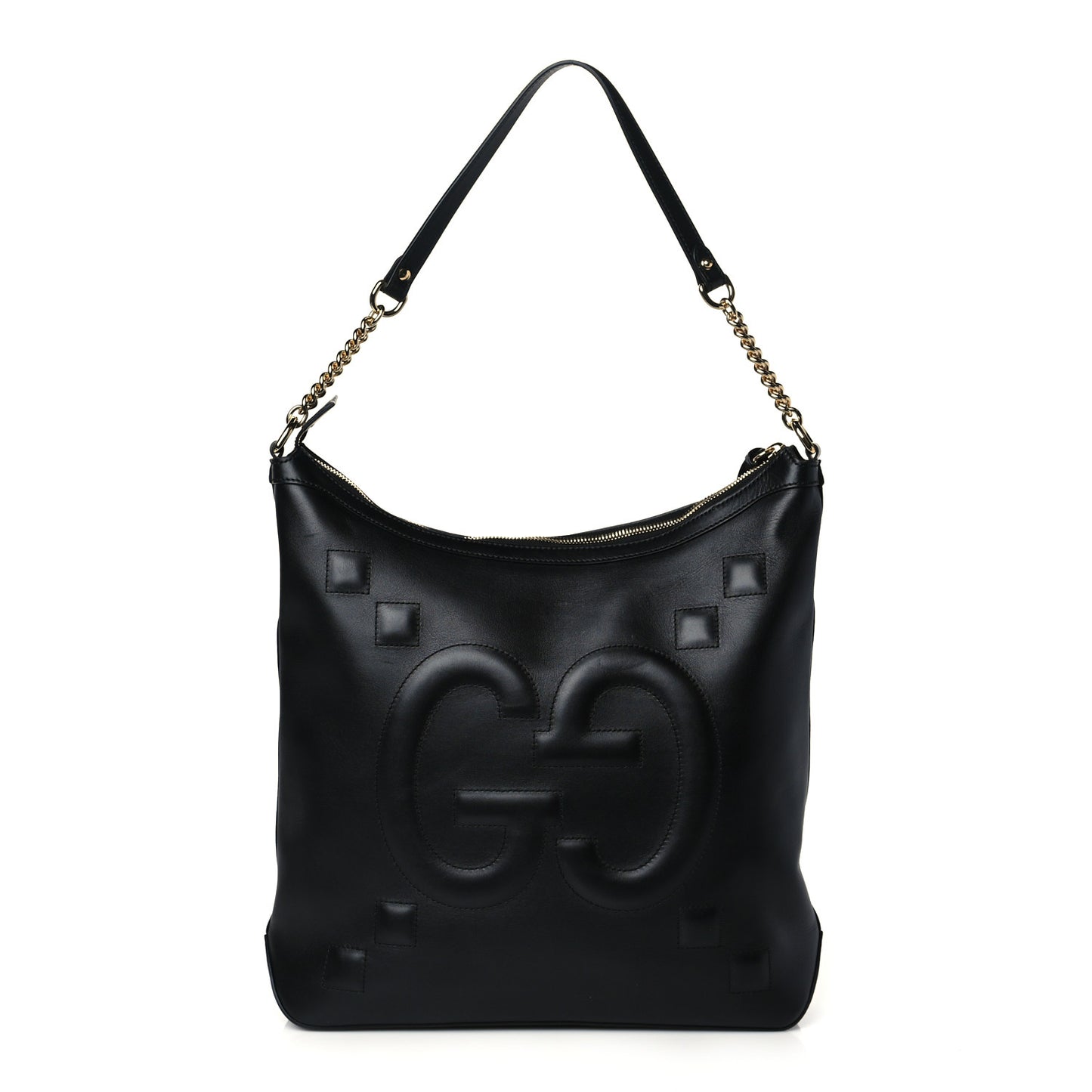 Apollo Calfskin GG Dadini Embroidered Chain Hobo Black