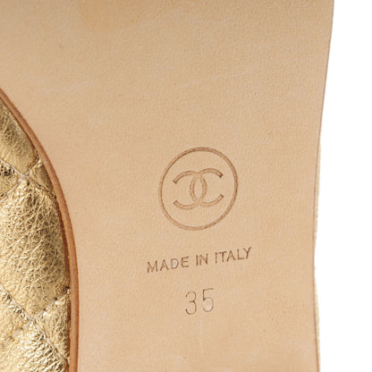 Chanel Metallic Lambskin Quilted CC Cap Toe Ballet Flats 35 Gold 6 of 8