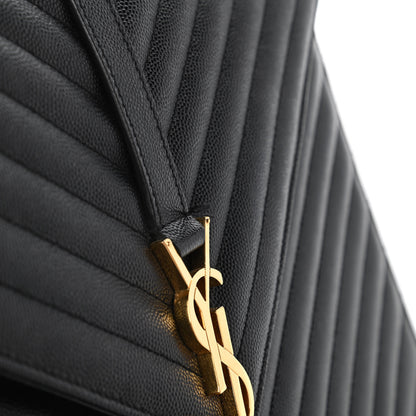 Saint Laurent Grain De Poudre Matelasse Chevron Large Monogram Satchel Black 11 of 11